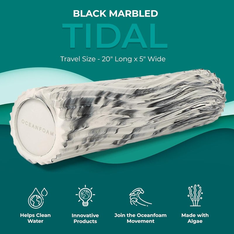Oceanfoam Tidal Roller - Black Marbled - Muscle Massage Foam Roller for Back Pain & Stretching - Firm and Ergonomic Wide Wave Textured - Yoga, Athletics, & Wellness - Full Size, 20" x 5" - Image 2